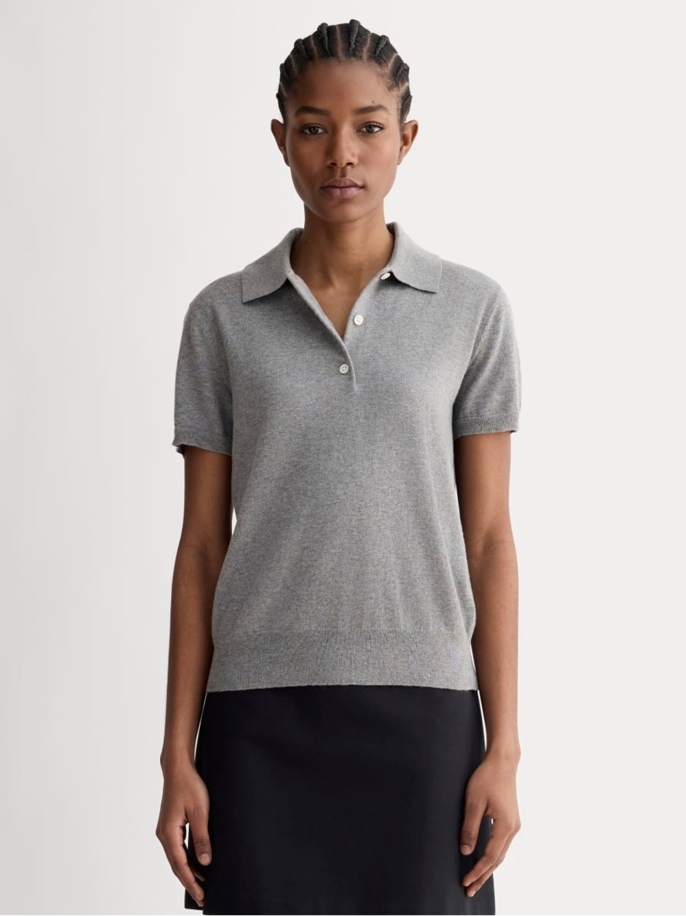New Everlane THE POLO IN COTTON CASHMERE Heather Charcoal Size M